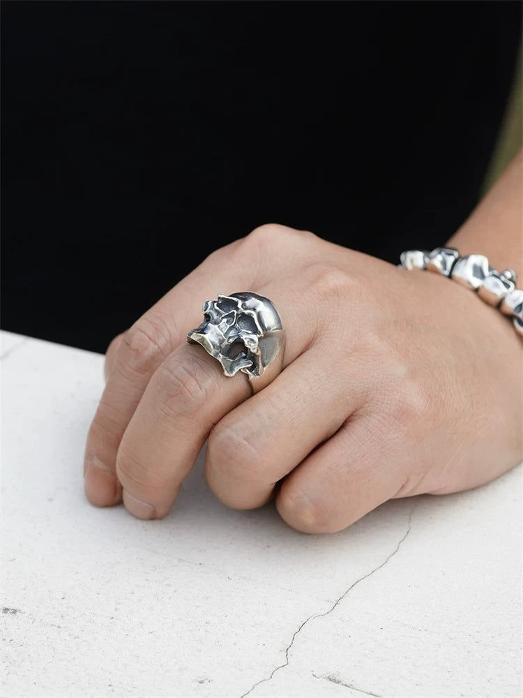 Distressed Skull 925 Sterling Silver Biker Ring product view 4