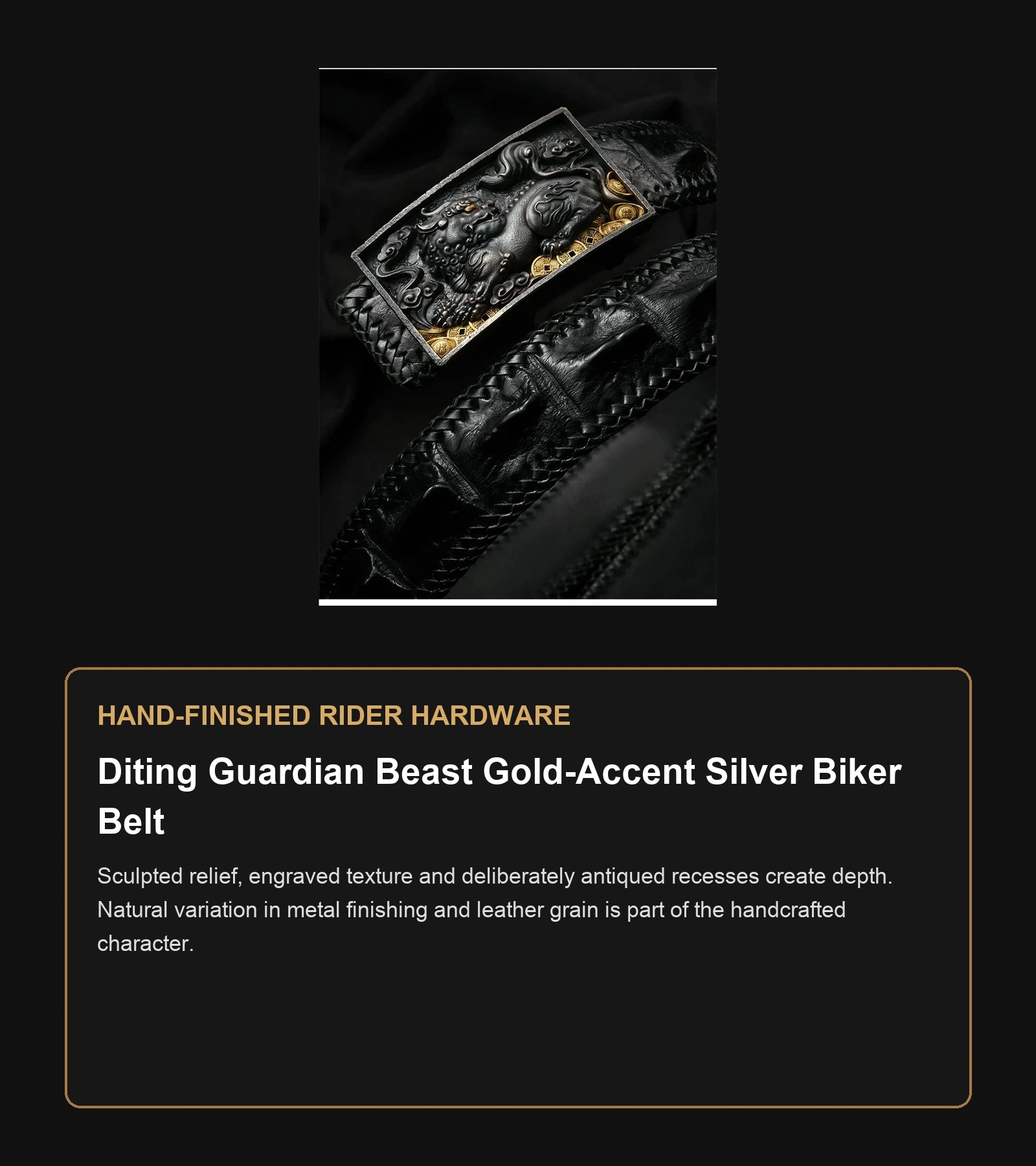 Diting Guardian Beast Gold-Accent Silver Biker Belt craftsmanship guide in English