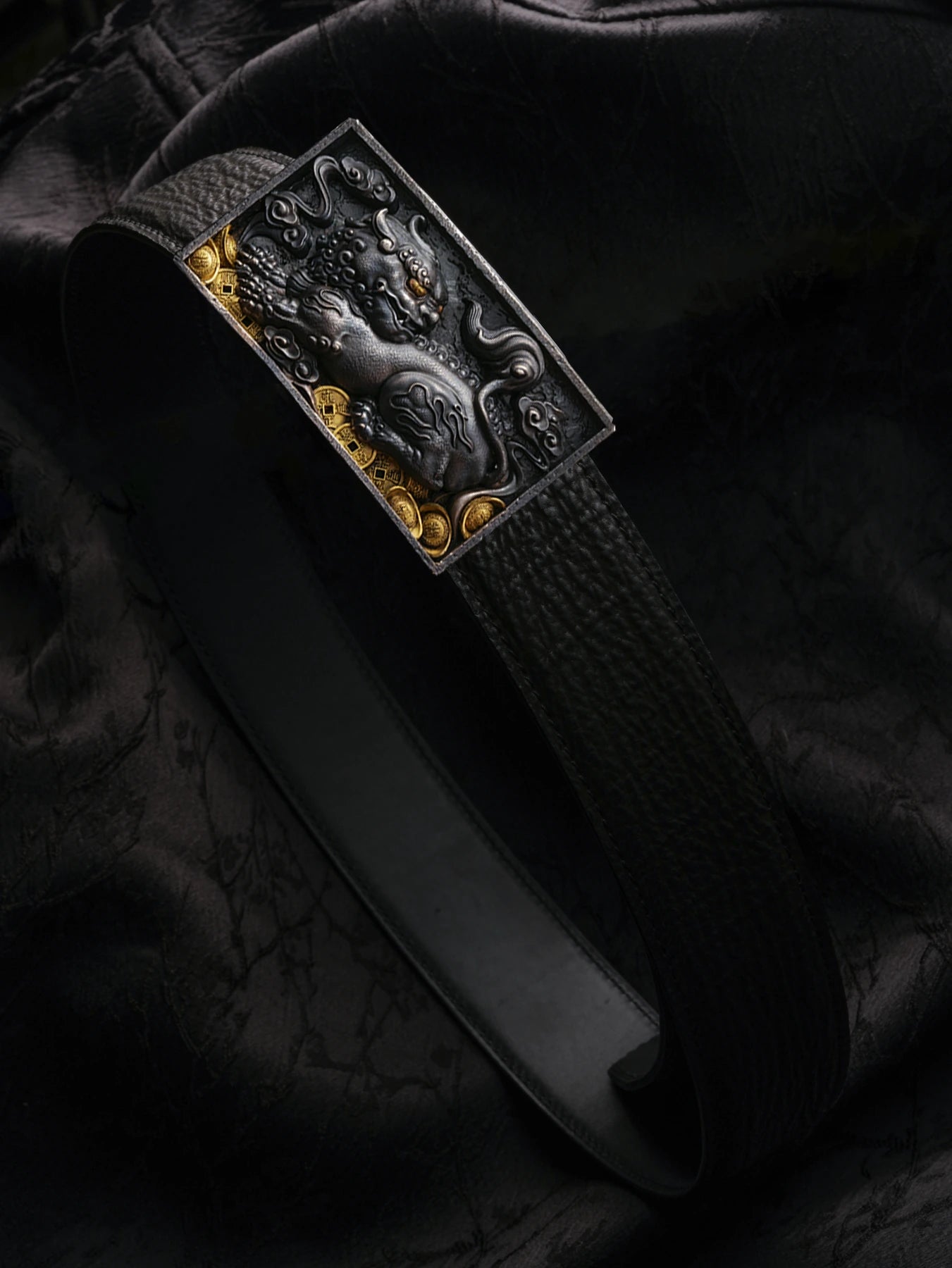 Diting Guardian Beast Gold-Accent Silver Biker Belt detail view 1