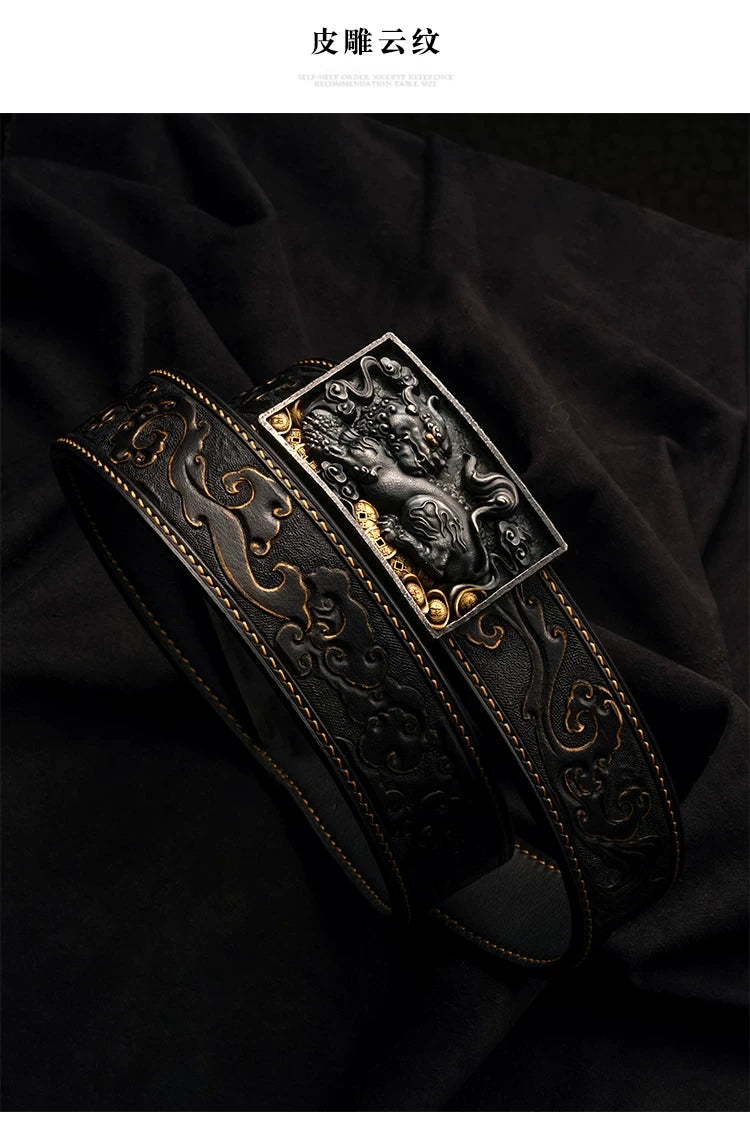 Diting Guardian Beast Gold-Accent Silver Biker Belt detail view 2