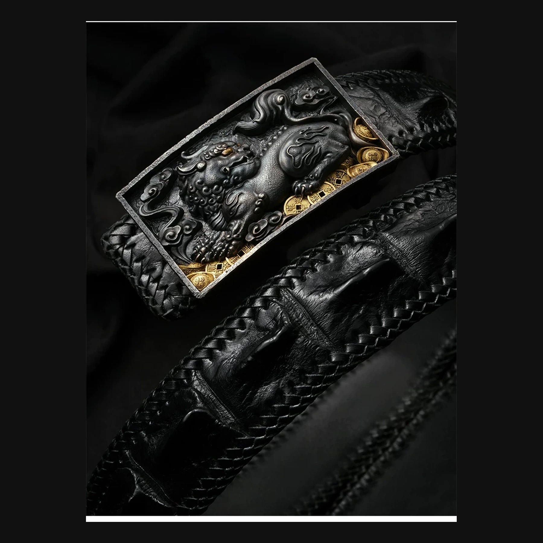 Diting Guardian Beast Gold-Accent Silver Biker Belt product view