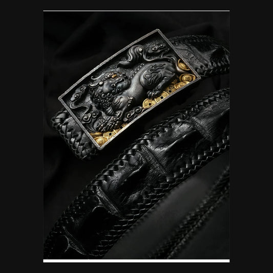 Diting Guardian Beast Gold-Accent Silver Biker Belt product view