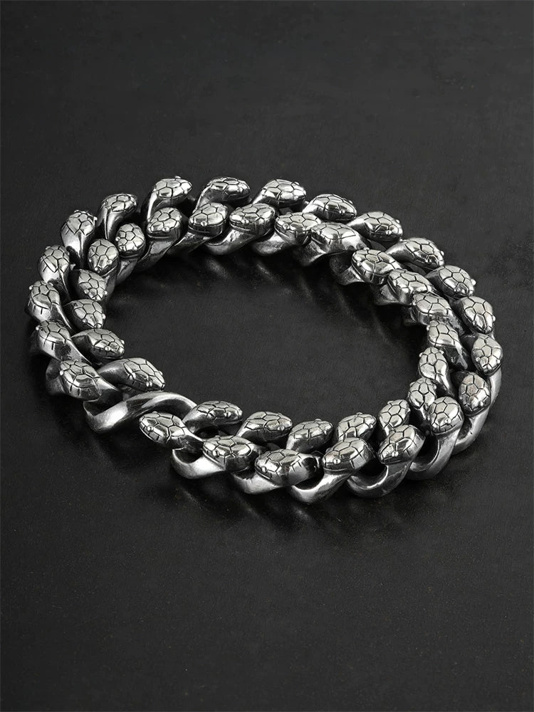 double headed snake sterling silver biker bracelet product view 2