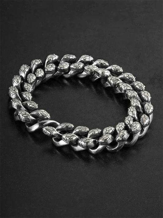 double headed snake sterling silver biker bracelet product view 2
