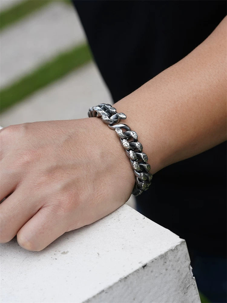 double headed snake sterling silver biker bracelet product view 3