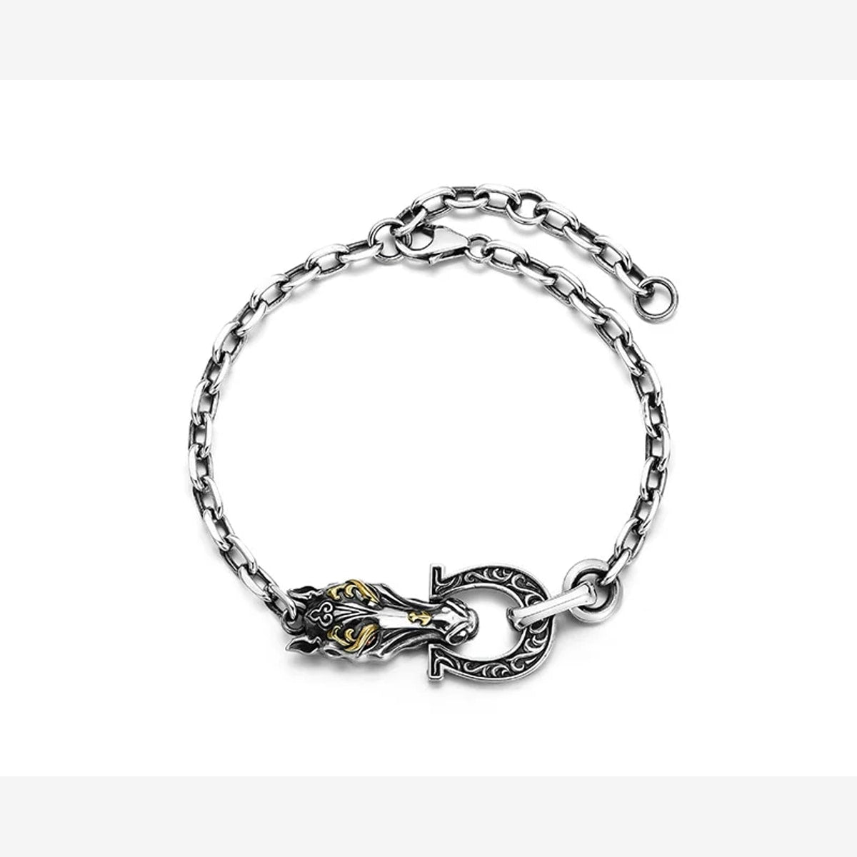 Double Horse Head Sterling Silver Zodiac Bracelet – product view