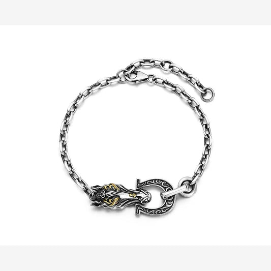 Double Horse Head Sterling Silver Zodiac Bracelet – product view