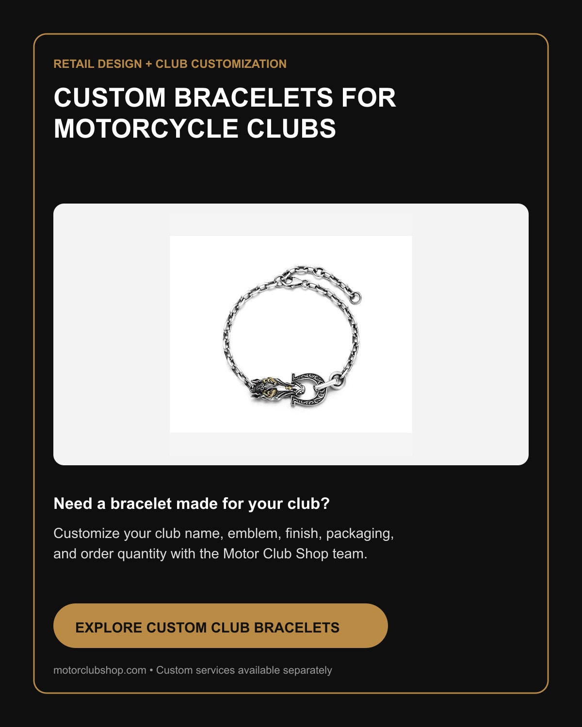 Custom motorcycle club bracelets by Motor Club Shop