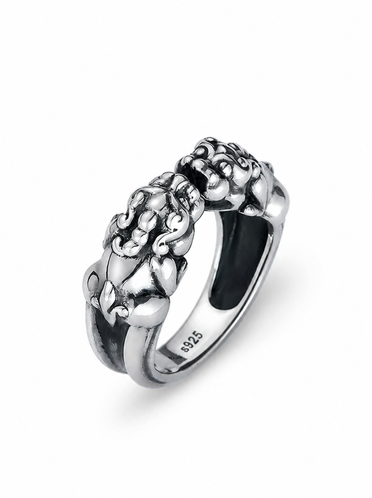 Double Pixiu Sterling Silver Ring - product view