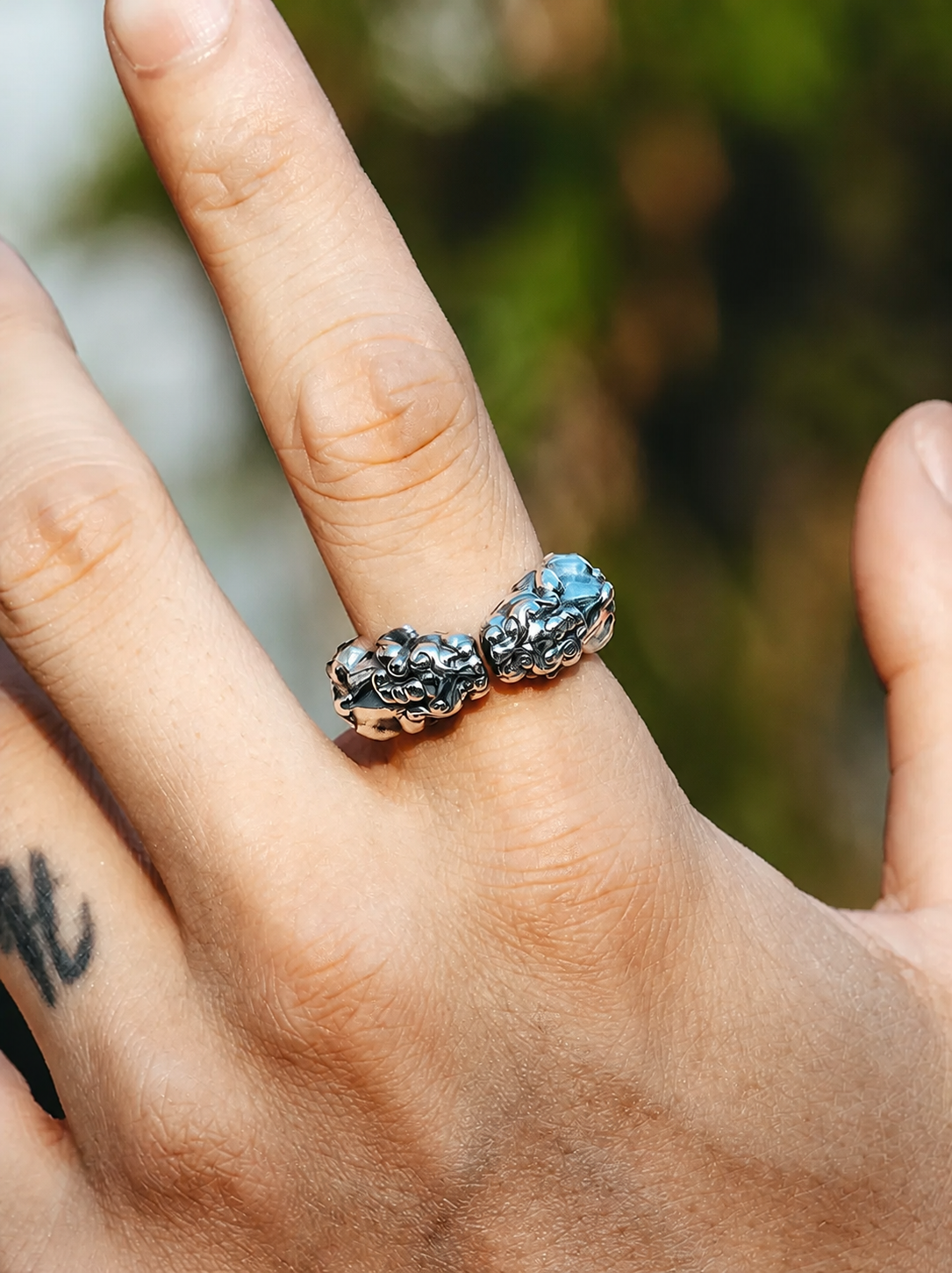 Double Pixiu Sterling Silver Ring - product view 2