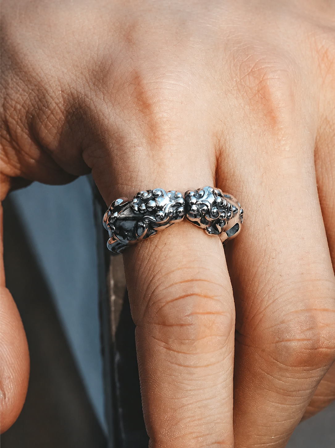 Double Pixiu Sterling Silver Ring - product view 3