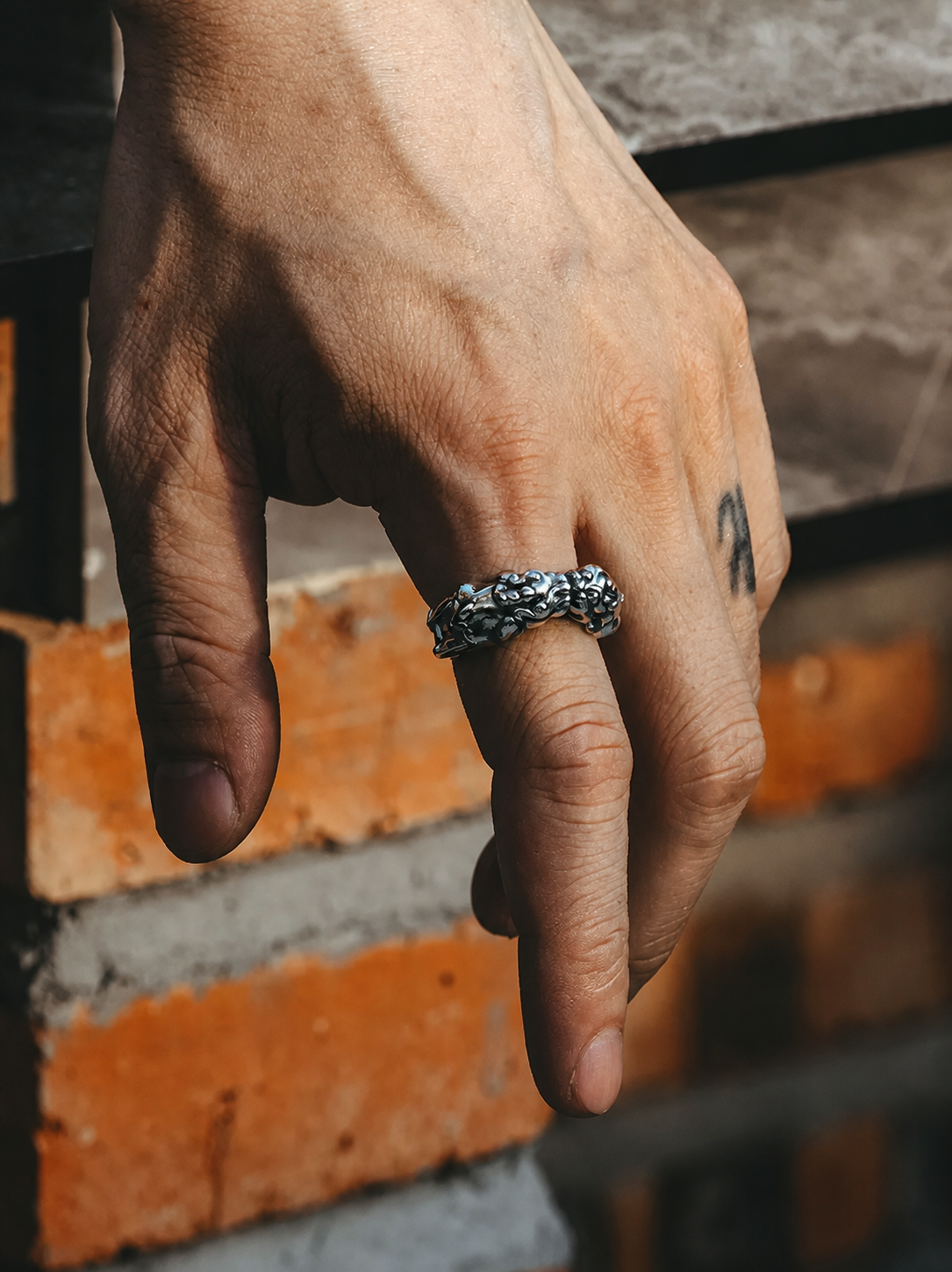 Double Pixiu Sterling Silver Ring - product view 4