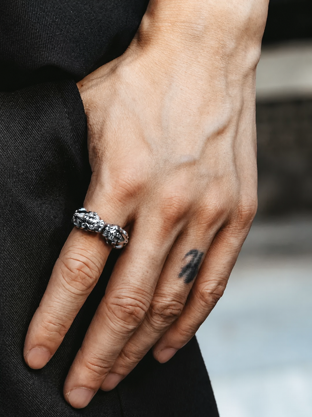 Double Pixiu Sterling Silver Ring - product view 5