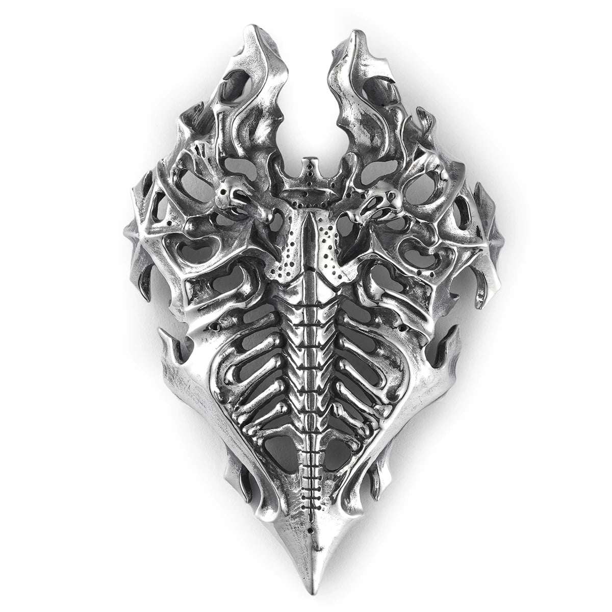 Full product view of dragon bone shield silver pendant