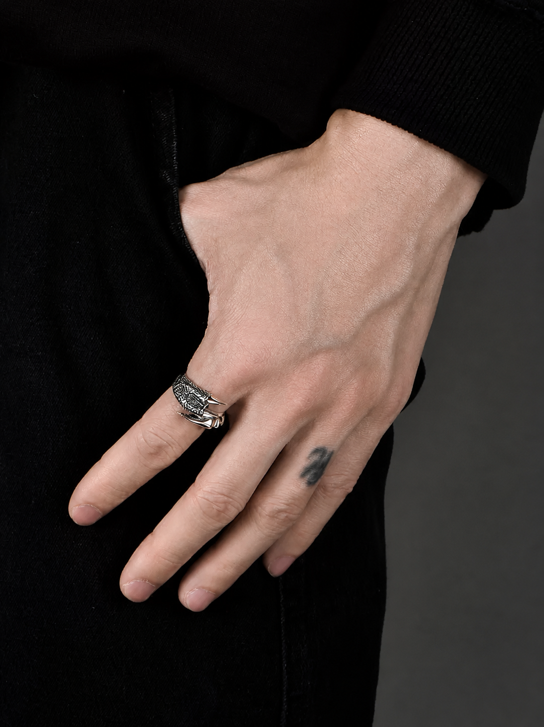 Dragon Claw Sterling Silver Biker Ring - product view 3
