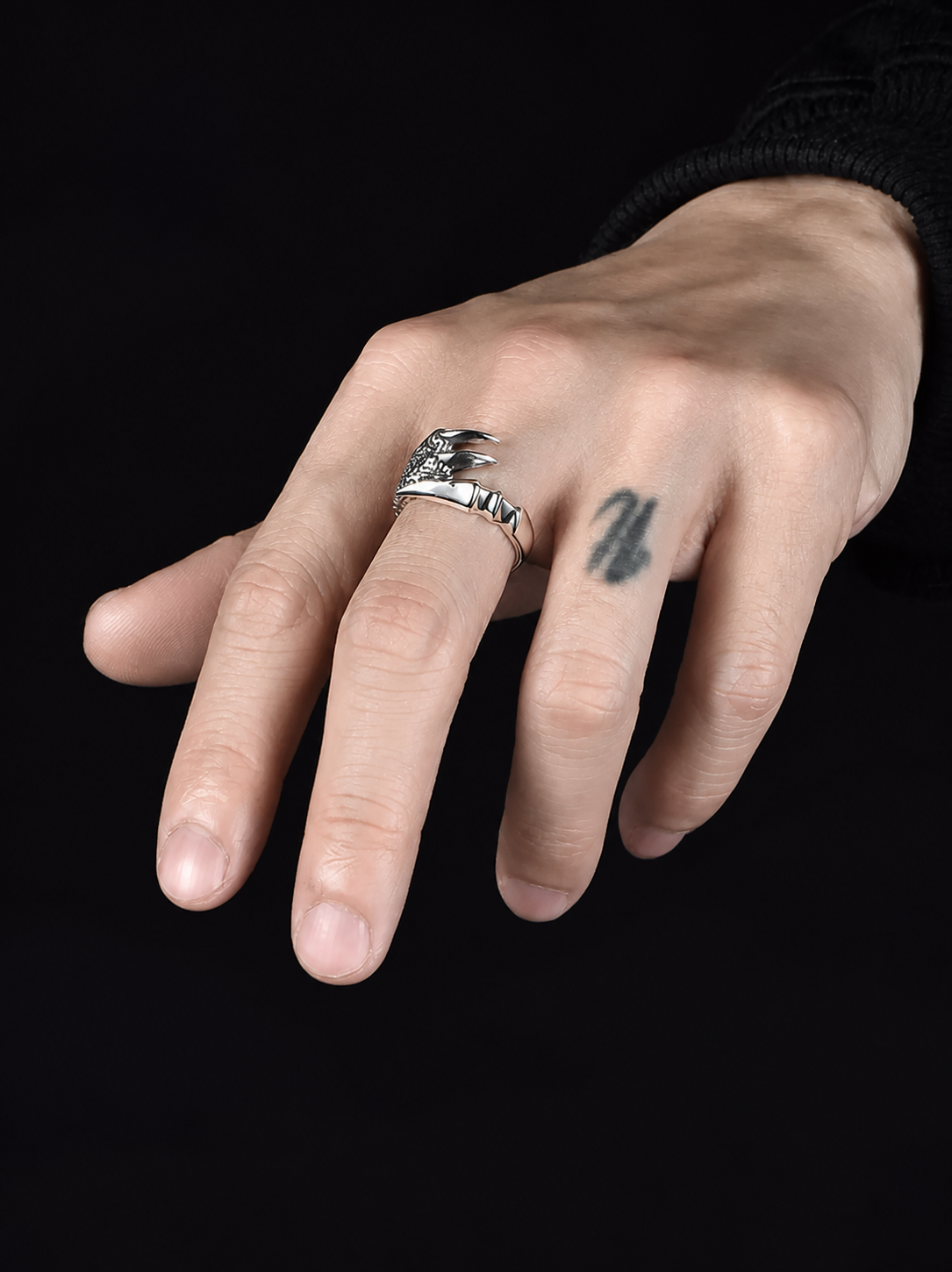 Dragon Claw Sterling Silver Biker Ring - product view 4