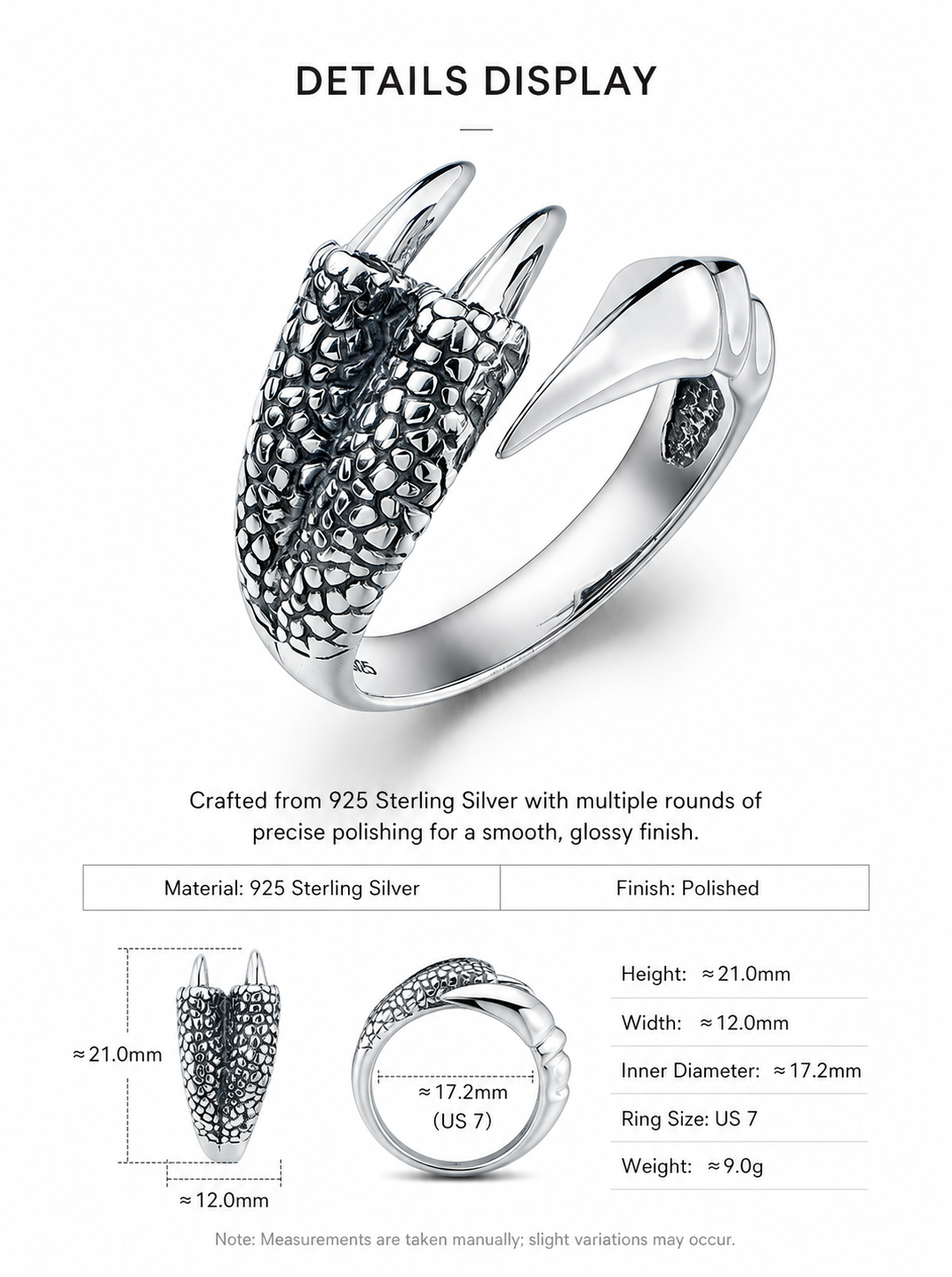Dragon Claw Sterling Silver Biker Ring - English product detail 7