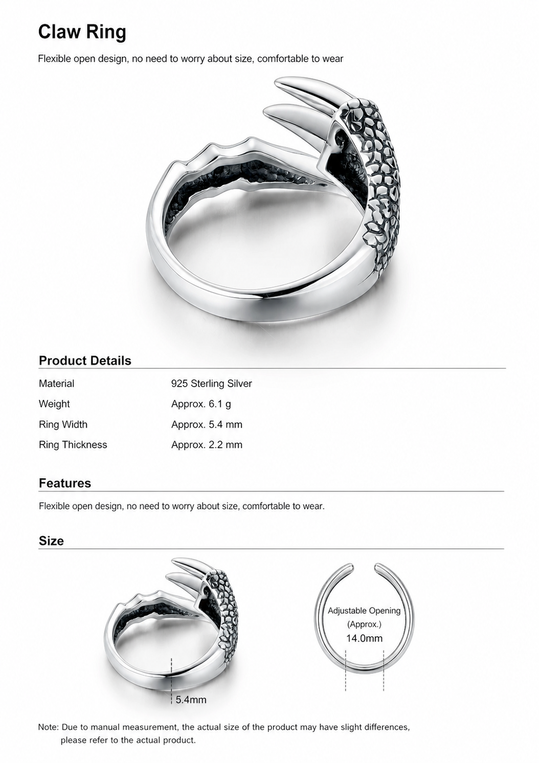 Dragon Claw Sterling Silver Biker Ring - English product detail 8