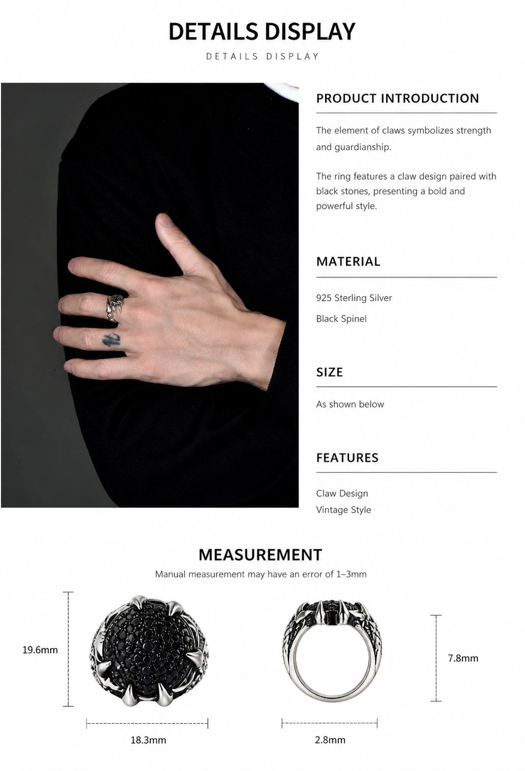 Dragon Claw Sterling Silver Biker Ring - English product detail 9