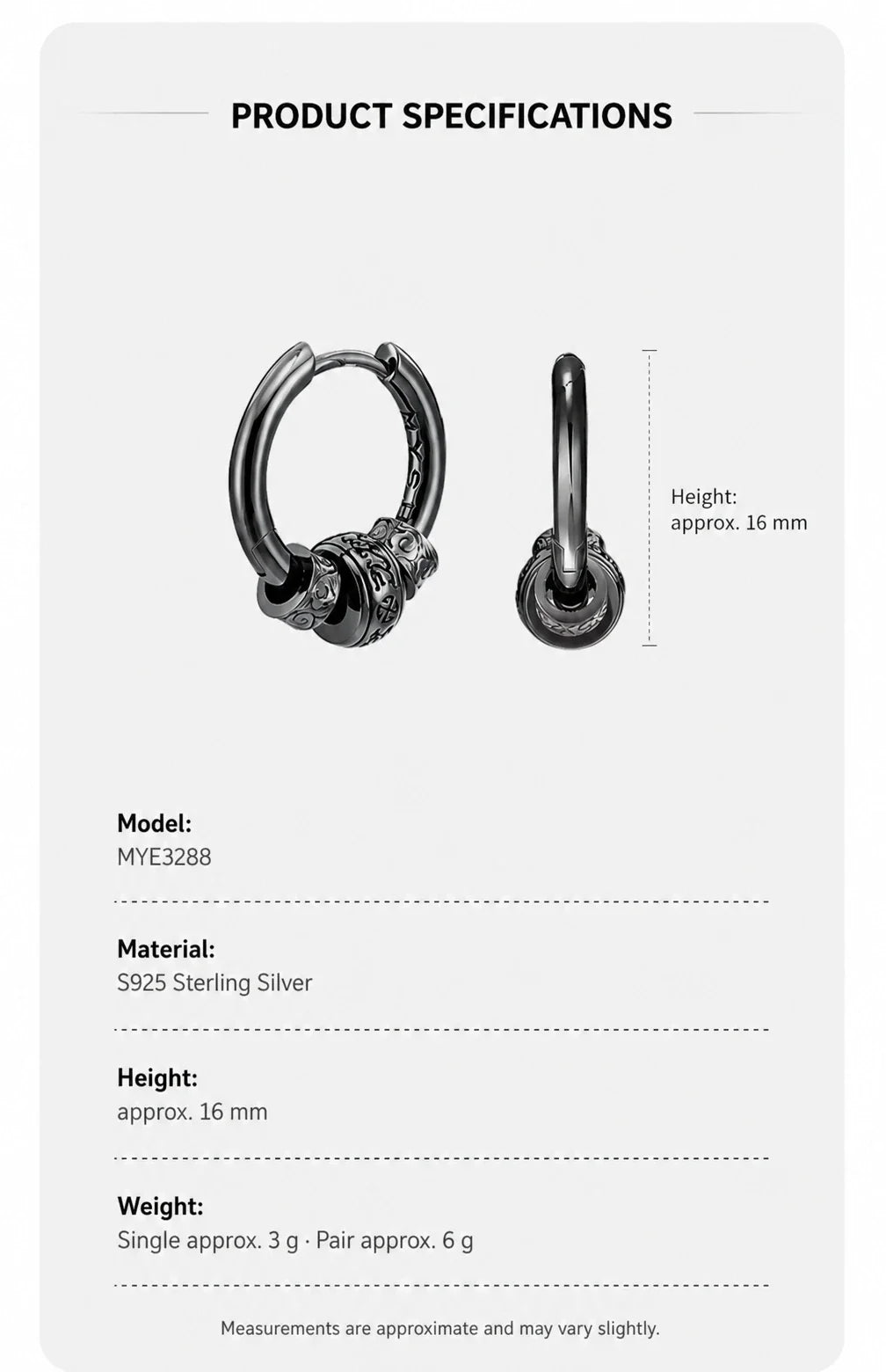 Dragon and cloud hoop earrings specifications