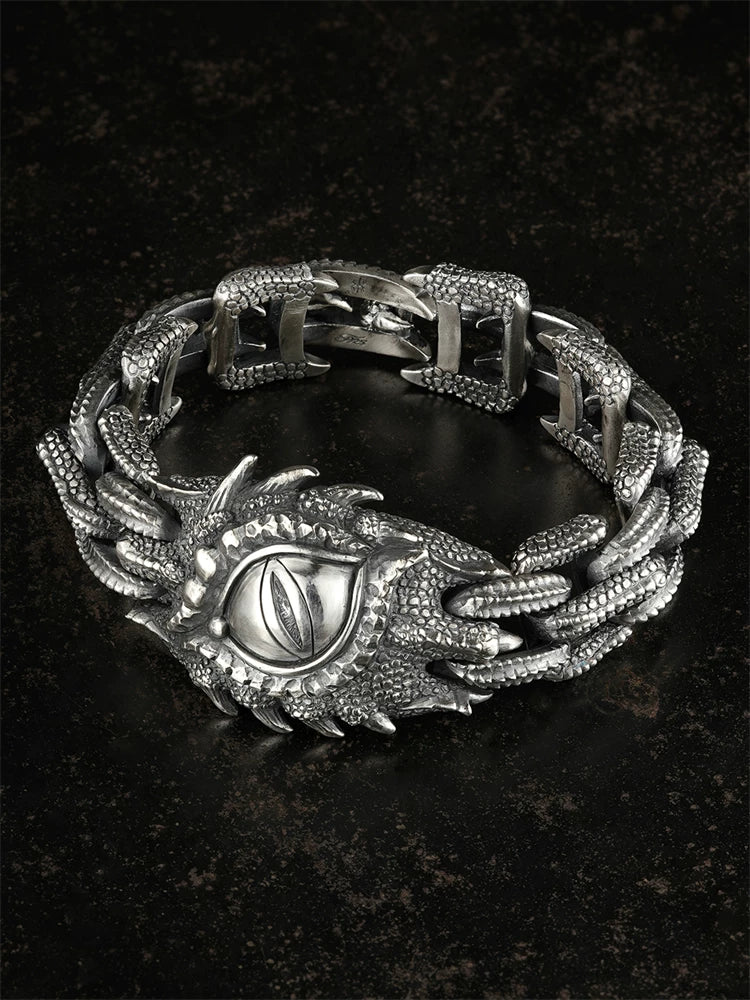 dragon eye scale sterling silver biker bracelet product view 1