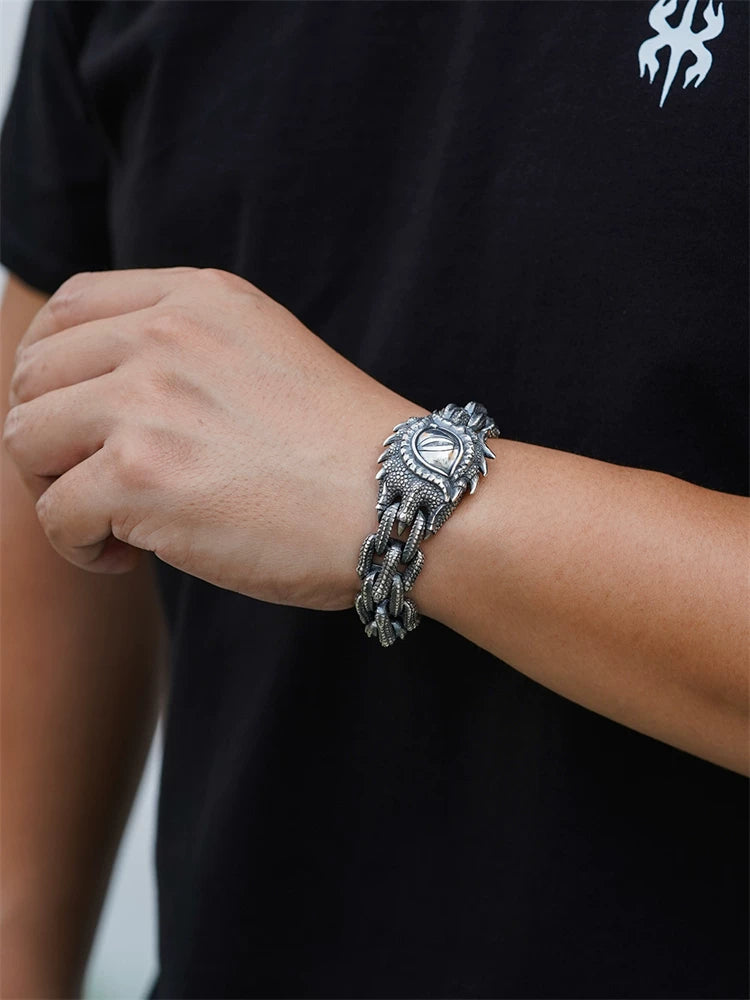 dragon eye scale sterling silver biker bracelet product view 5