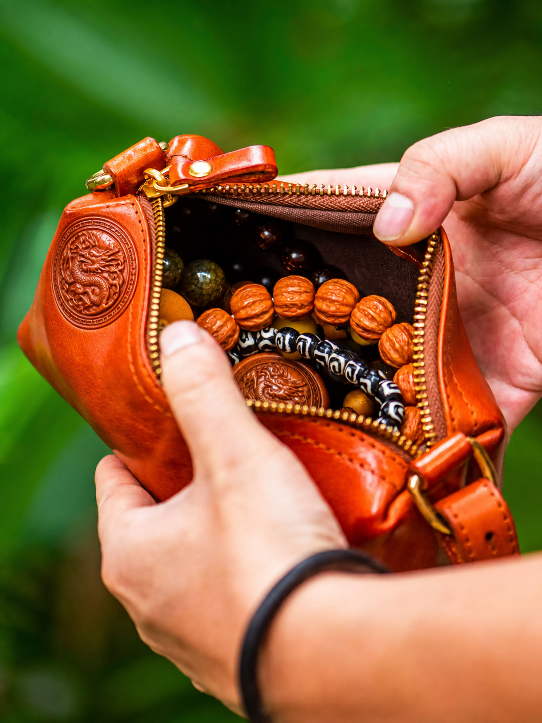 roomy main compartment of dragon leather biker clutch wallet