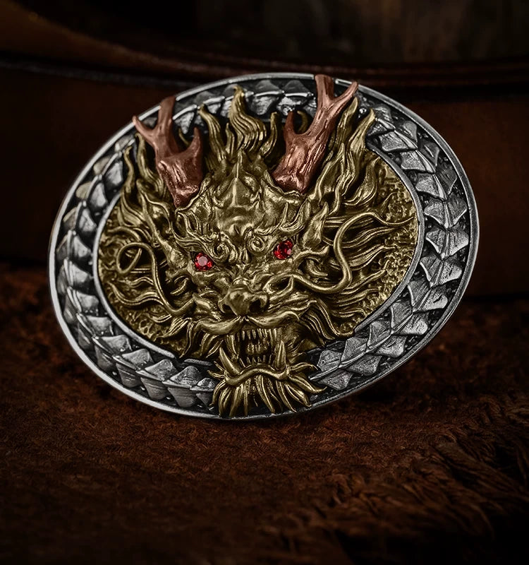 Dragon King Two-Tone Biker Belt Buckle detail view 1