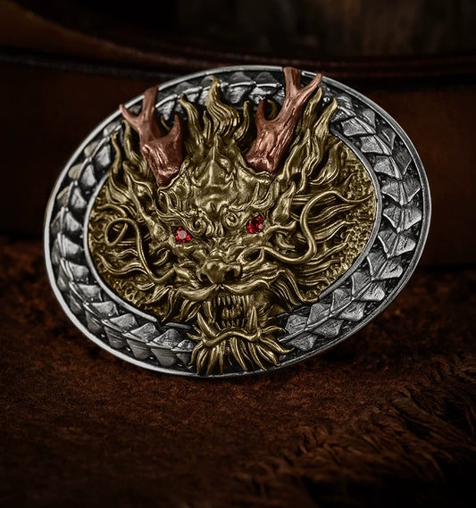 Dragon King Two-Tone Biker Belt Buckle detail view 1
