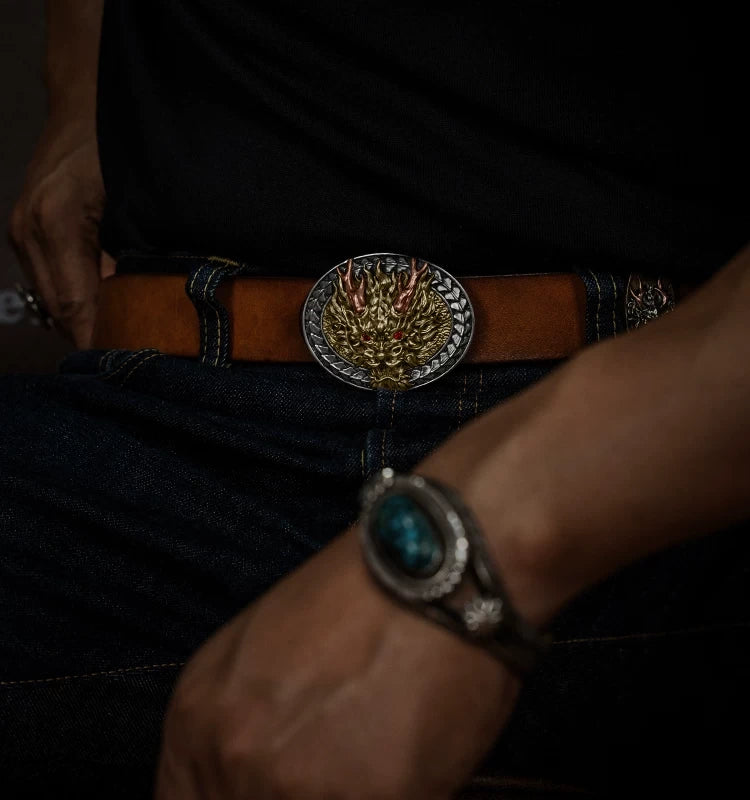 Dragon King Two-Tone Biker Belt Buckle detail view 2
