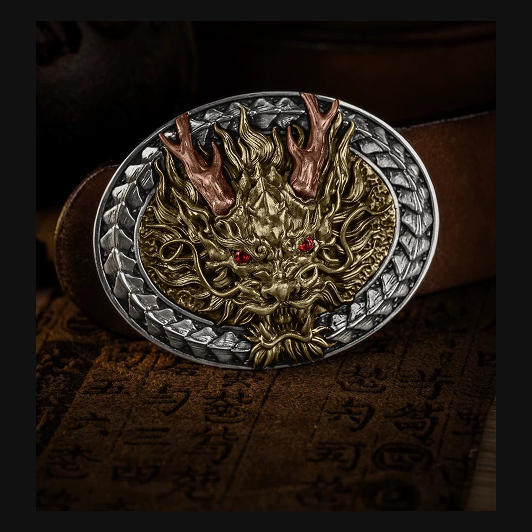 Dragon King Two-Tone Biker Belt Buckle product view