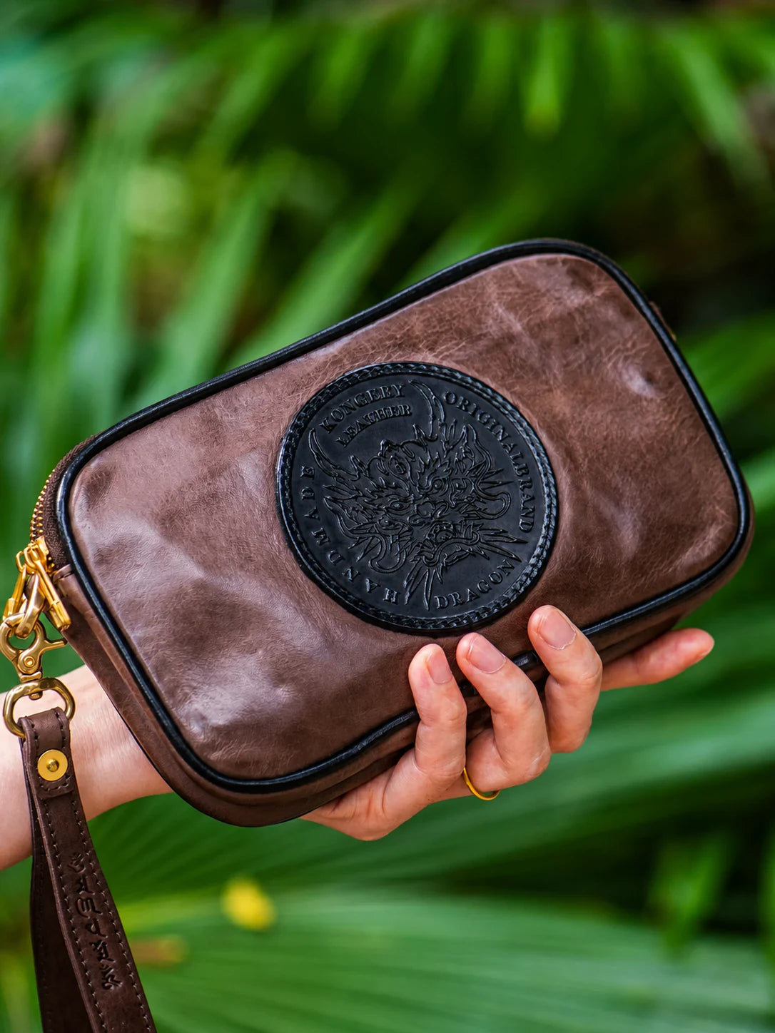 ink cloud gray dragon medallion leather biker phone wallet