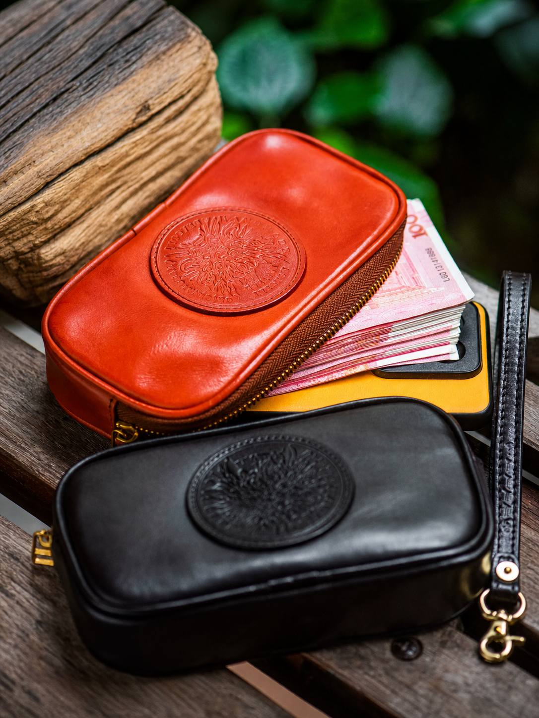 dragon medallion leather biker wristlet 2