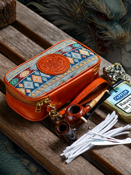 red-brown dragon medallion top-grain leather pipe and EDC organizer