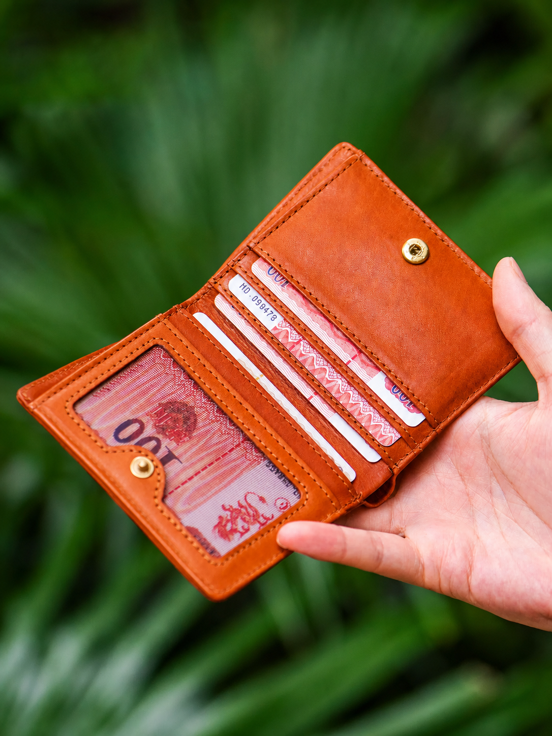 compact biker bifold wallet interior card slots and ID window