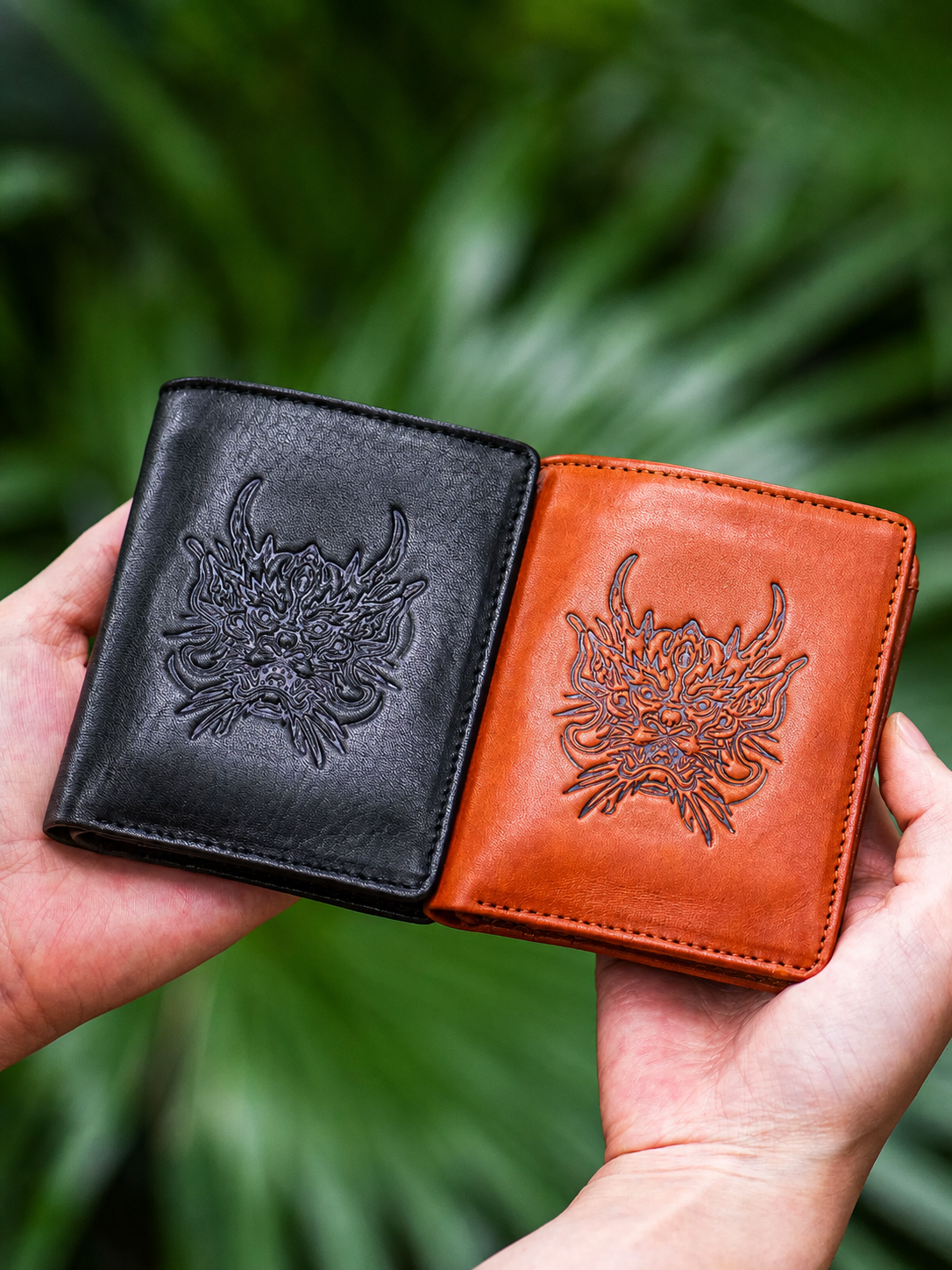 Red Qilin Brown and Xuanwu Black dragon biker wallets