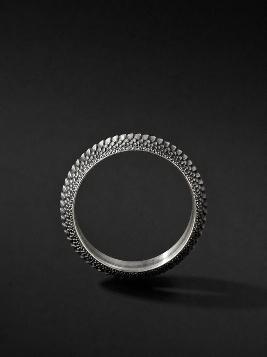 Dragon Scale Band Sterling Silver Biker Ring - product view