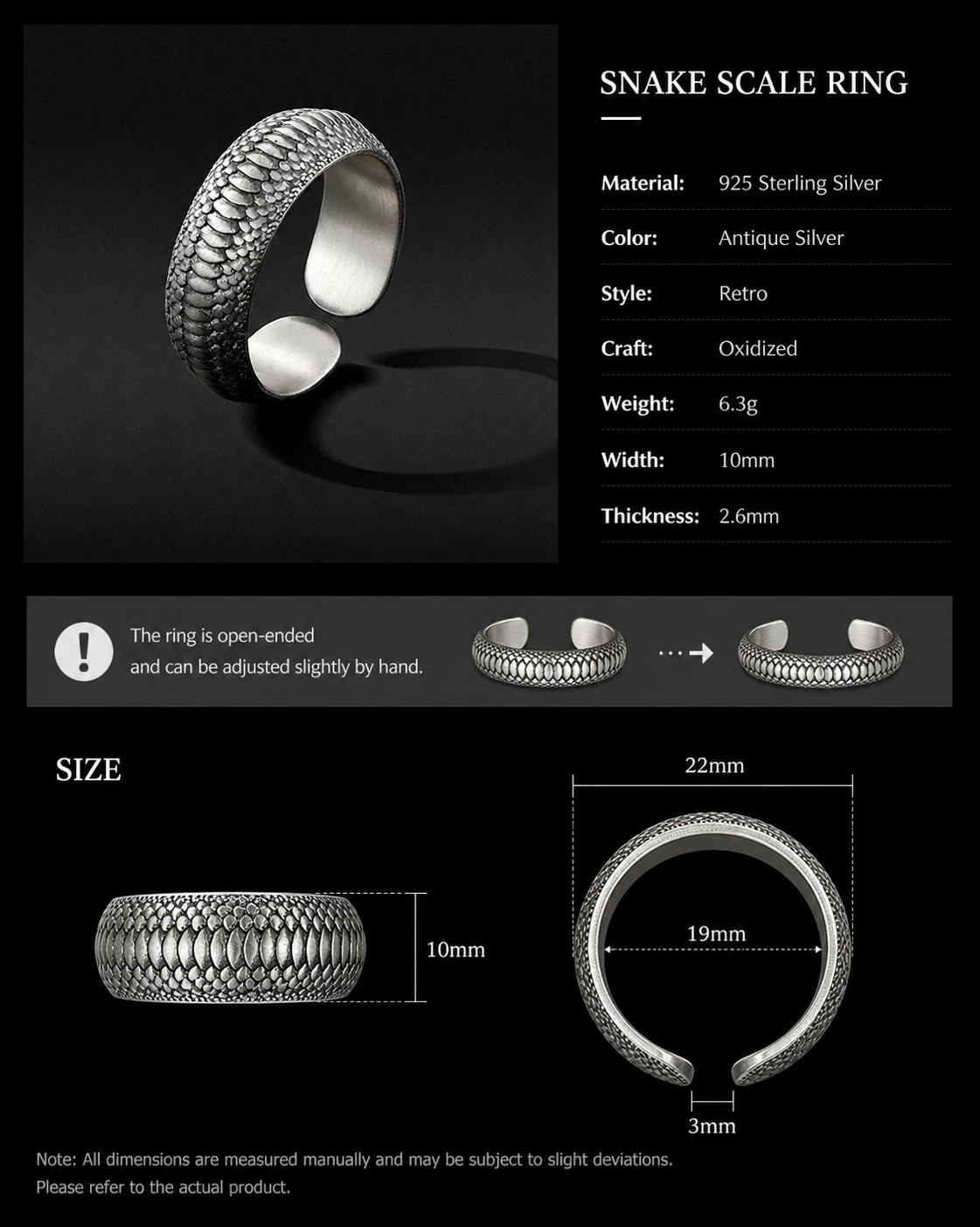 Dragon Scale Band Sterling Silver Biker Ring - English product detail 10