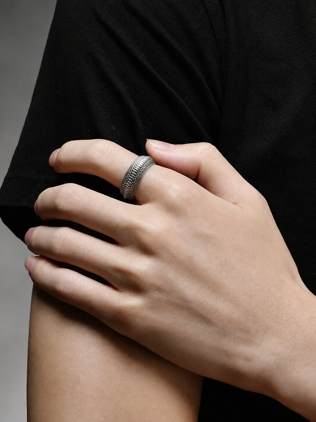 Dragon Scale Band Sterling Silver Biker Ring - product view 2