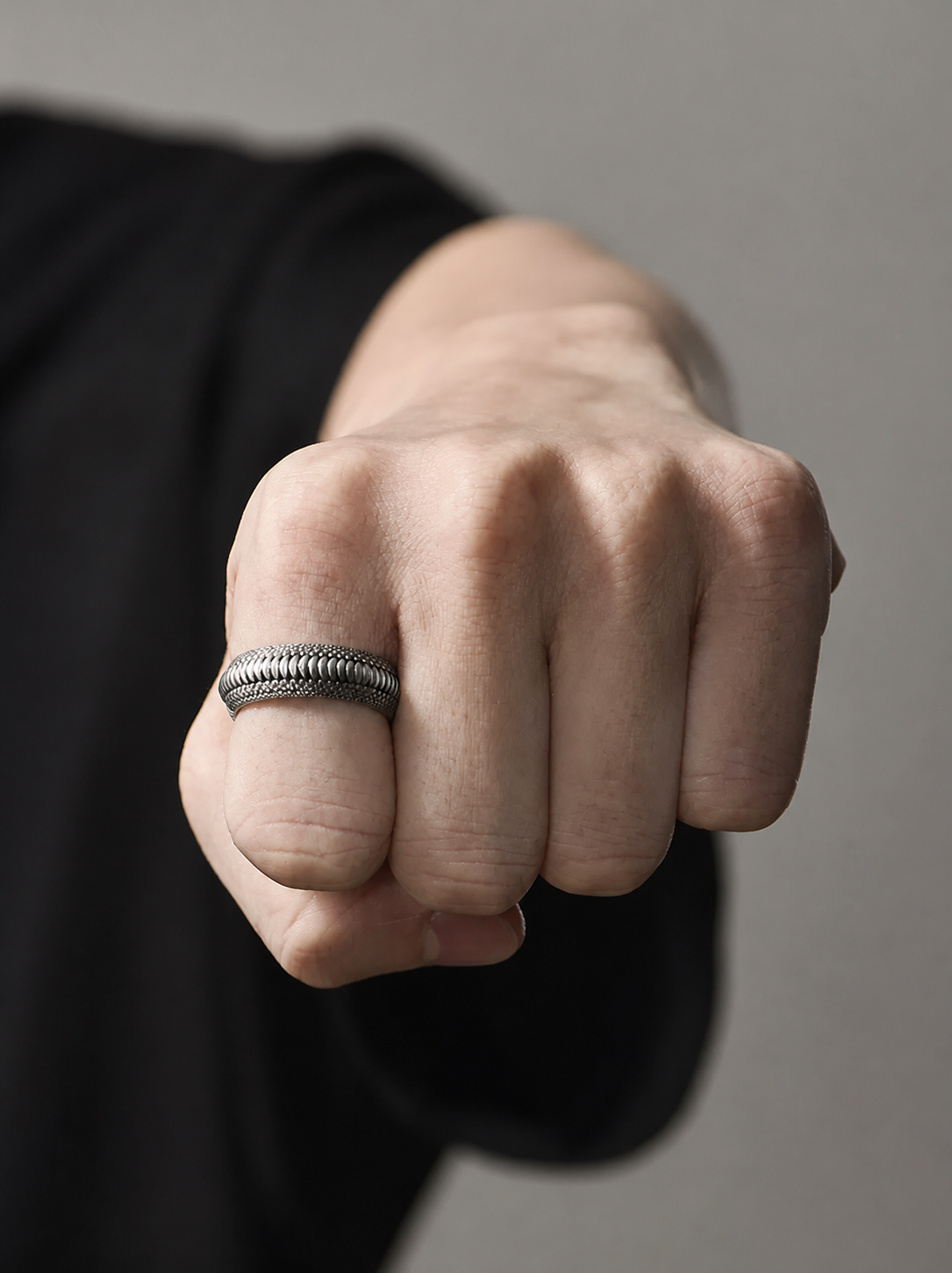 Dragon Scale Band Sterling Silver Biker Ring - product view 3