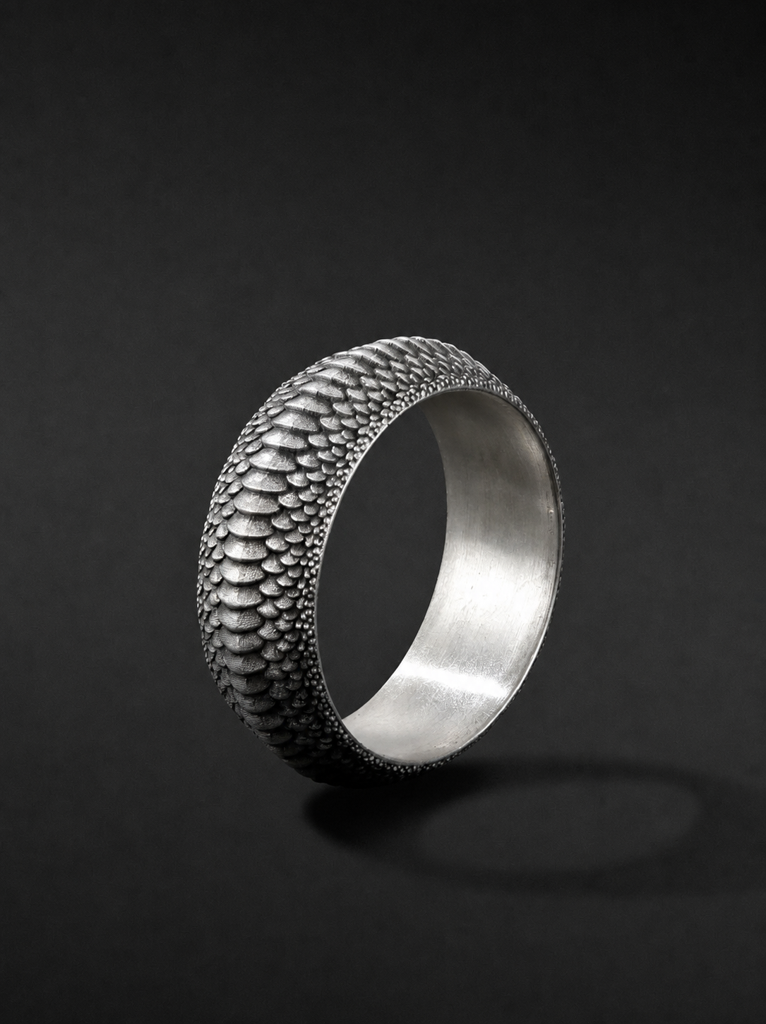 Dragon Scale Band Sterling Silver Biker Ring - product view 5