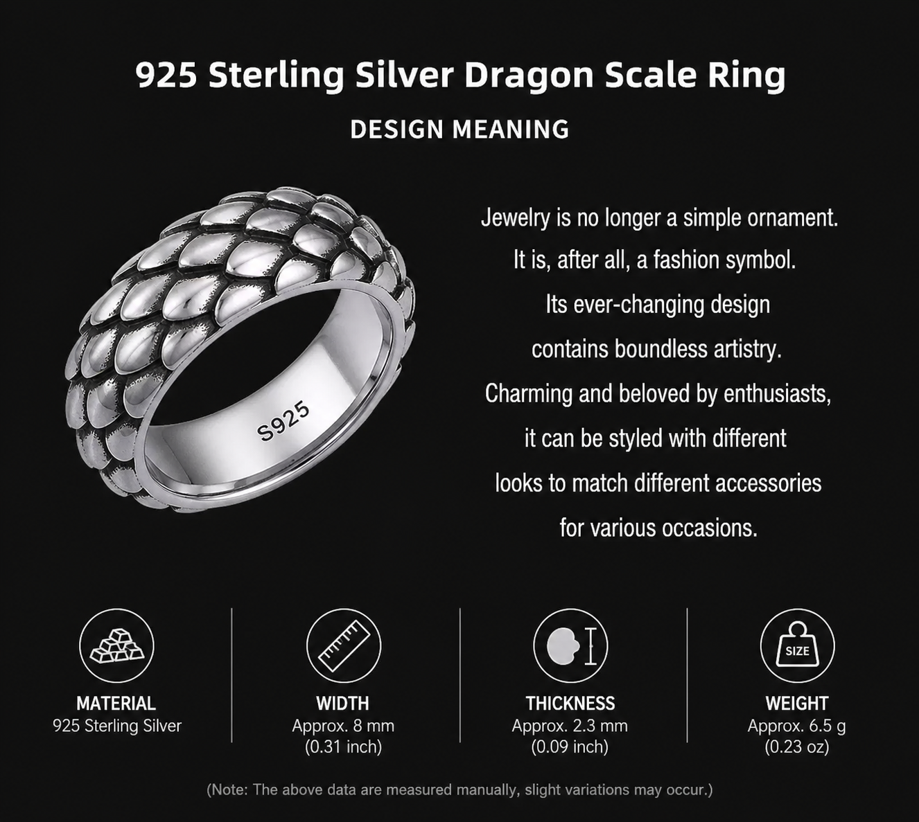 Dragon Scale Band Sterling Silver Biker Ring - English product detail 6