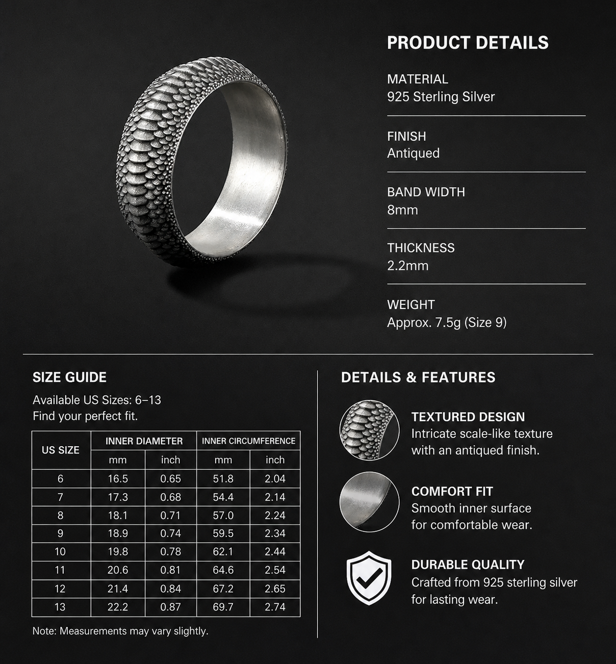 Dragon Scale Band Sterling Silver Biker Ring - English product detail 8