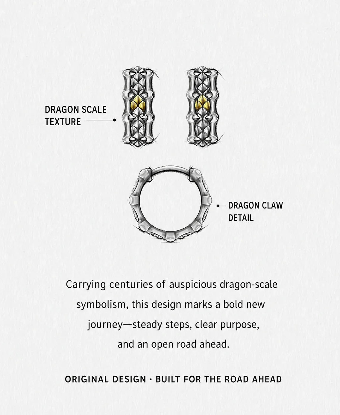 Dragon scale hoop earrings illustrated texture and claw details in English