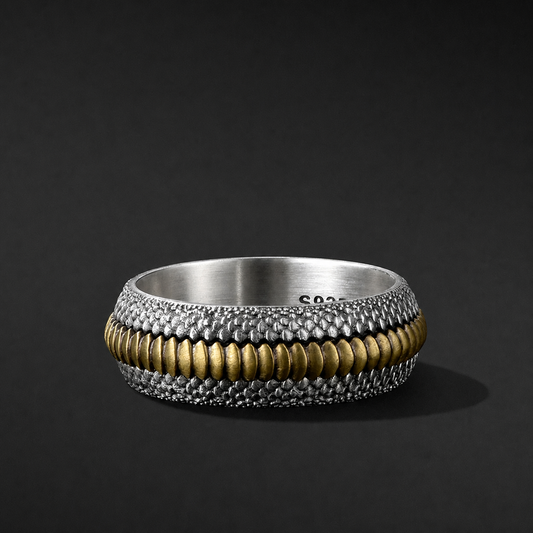 Dragon Scale Relief Sterling Silver Biker Ring - product view
