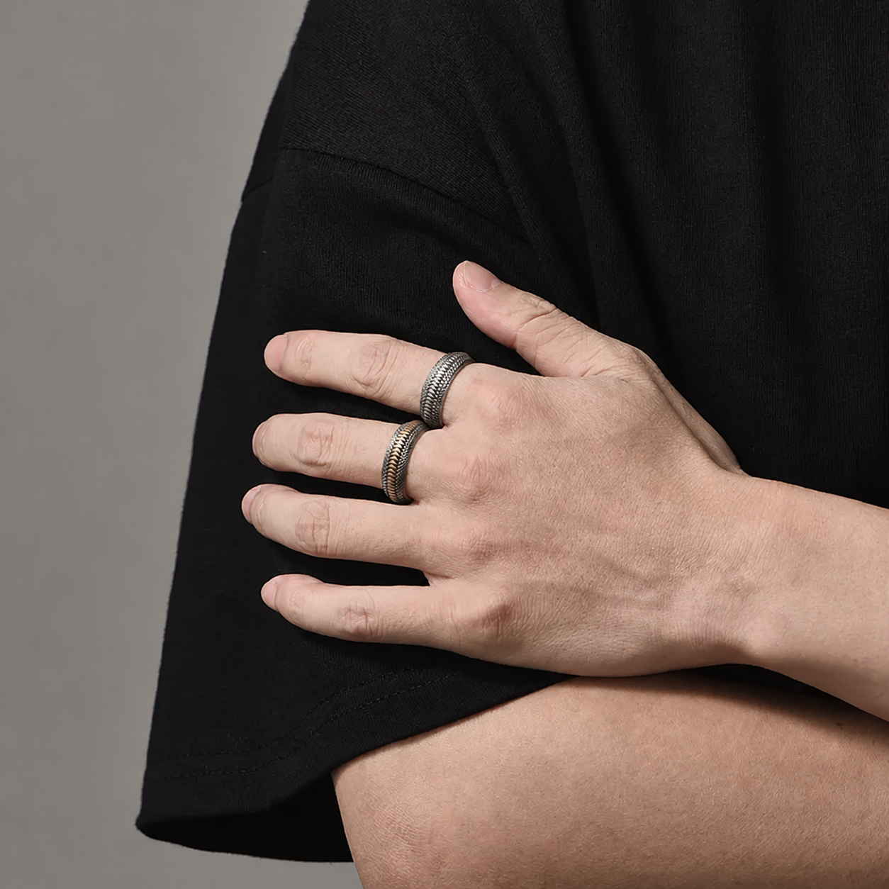 Dragon Scale Relief Sterling Silver Biker Ring - product view 3