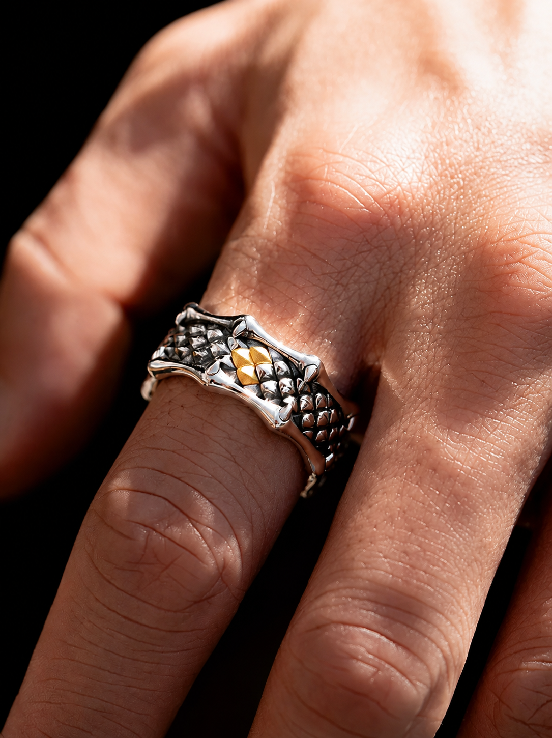 Dragon Scale Sterling Silver Biker Ring - product view 4