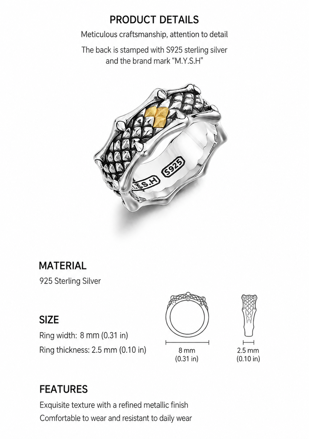 Dragon Scale Sterling Silver Biker Ring - English product detail 8