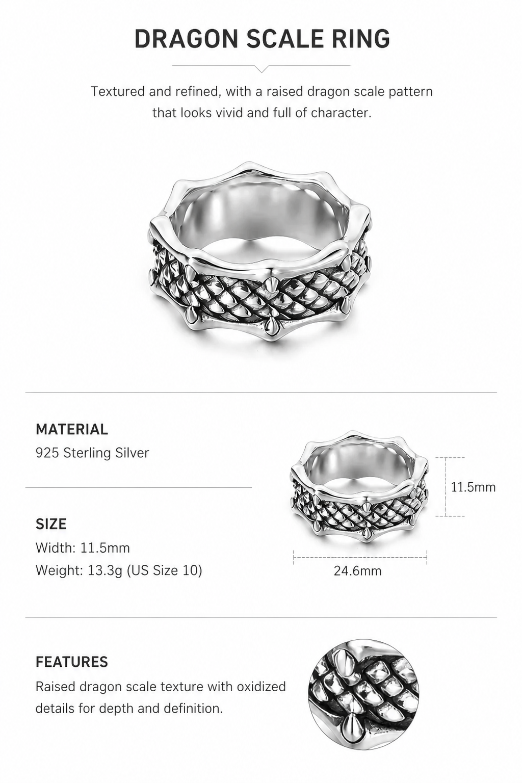 Dragon Scale Sterling Silver Biker Ring - English product detail 9