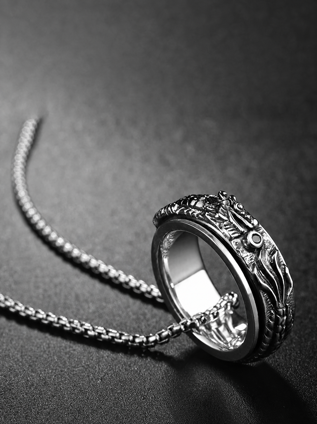 Dragon Spinner Sterling Silver Biker Ring - product view 2